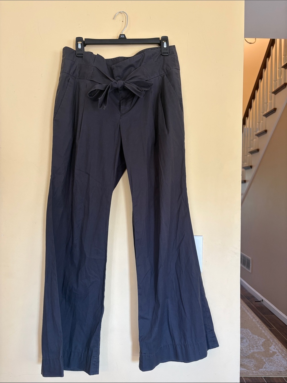 Anthropologie High-Waist Tie Front Wide-Leg Pants - grey/black